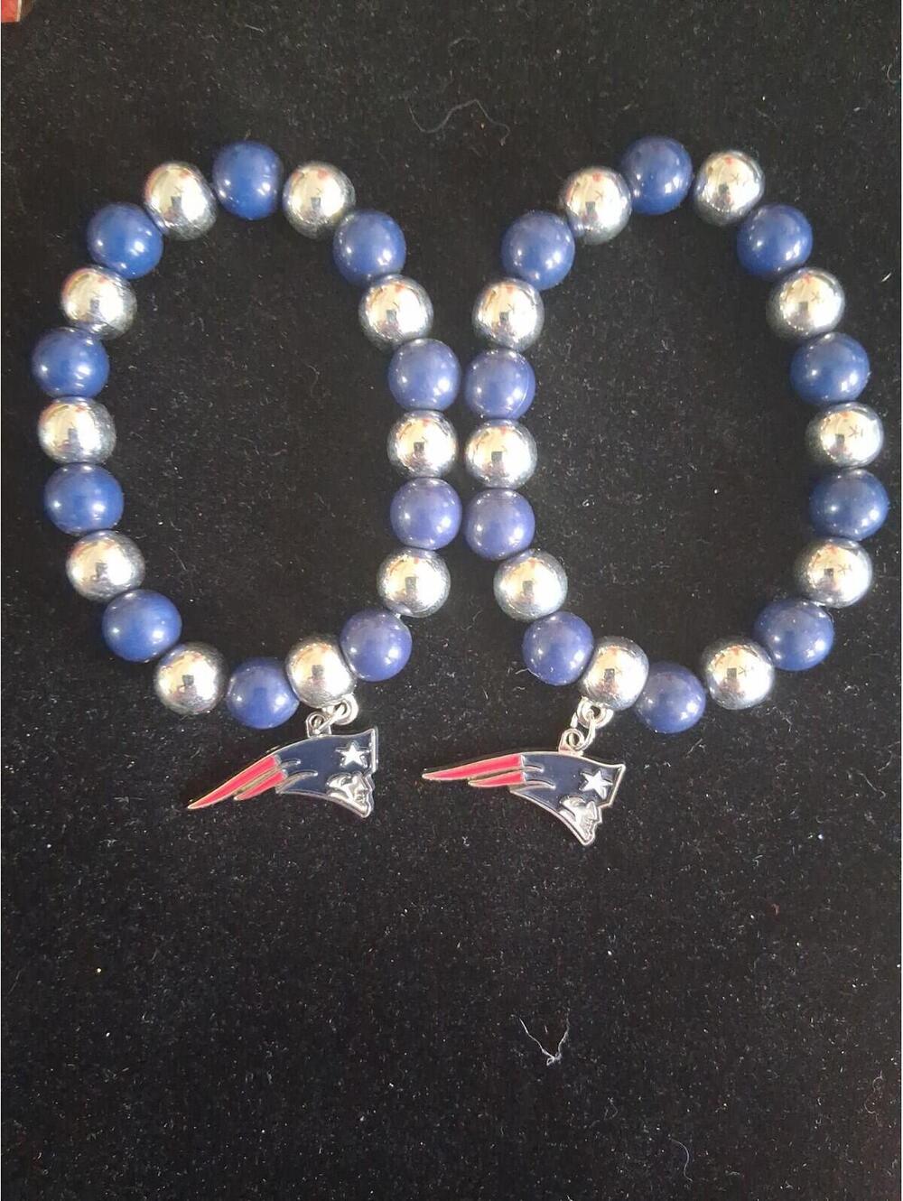 NFL - New England Patriots Team Logo Charm Bead Bracelet Lot Of 2